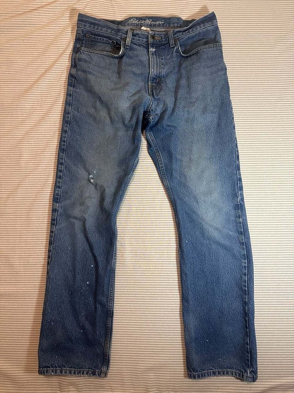 Eddie Bauer Straight Fit Blue Denim Jeans Paint Splatter Size 34x34